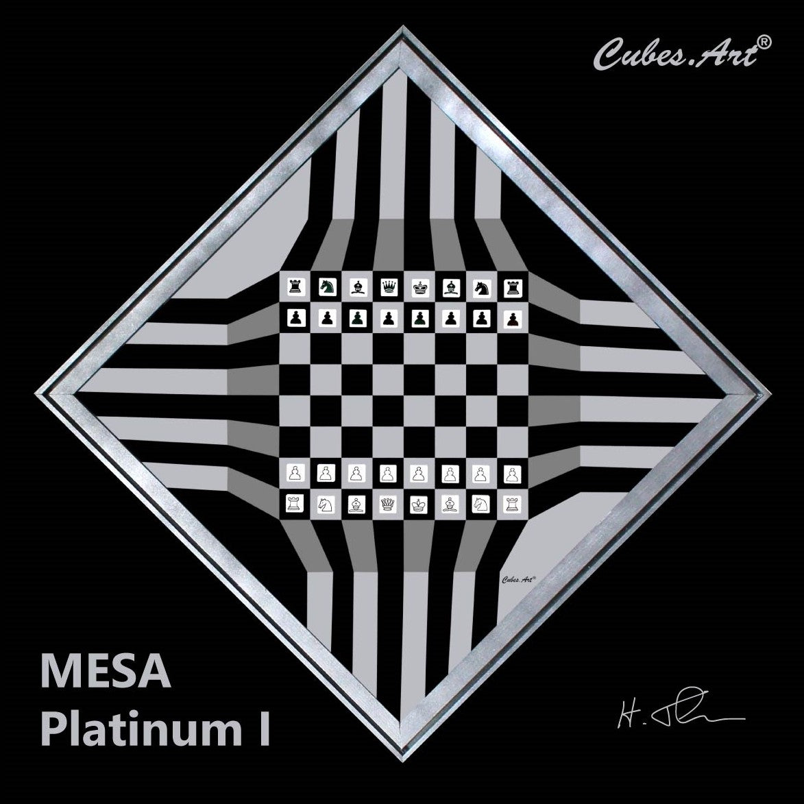 CUBES.ART WANDSPIEL SCHACH "MESA PLATINUM I", 50x50cm