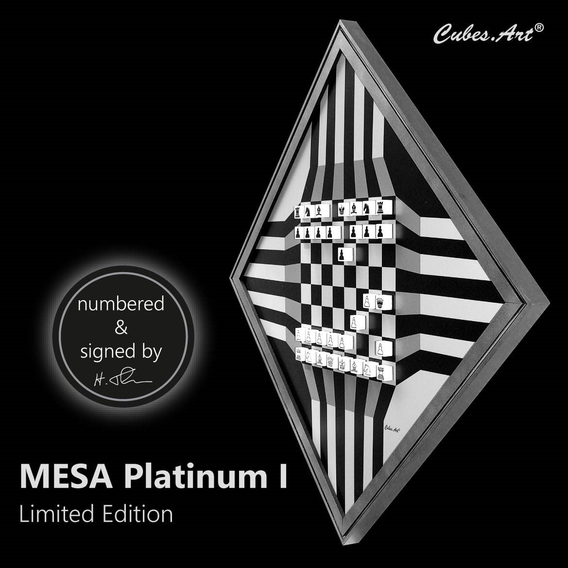 CUBES.ART WANDSPIEL SCHACH "MESA PLATINUM I", 50x50cm